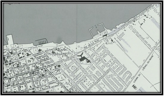 On voit sur le terrain des Pères Franciscains. Il ne reste que le Monastère Cartes et plans de la ville de Sorel Archives Nationales du Québec 1993.