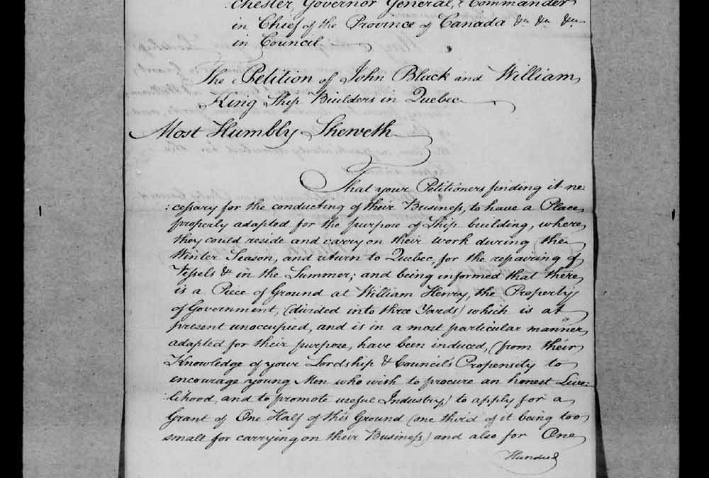 Premier contrat de bateau par William King constructeur de vaisseau de William Henry à William Beaston maitre commandant du bateau Euretta. Devant le notaire William Beek de Montréal. 23 juin 1792. ANQ